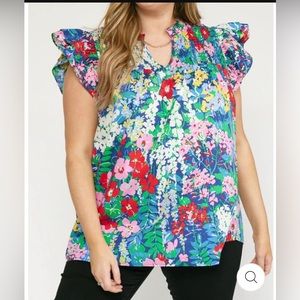 Entro, Live Out Loud Navy Blue Floral Blouse, Size Large